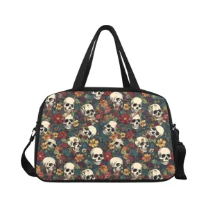 Skulls & Brown Floral Pattern Cross-body Travel Bag