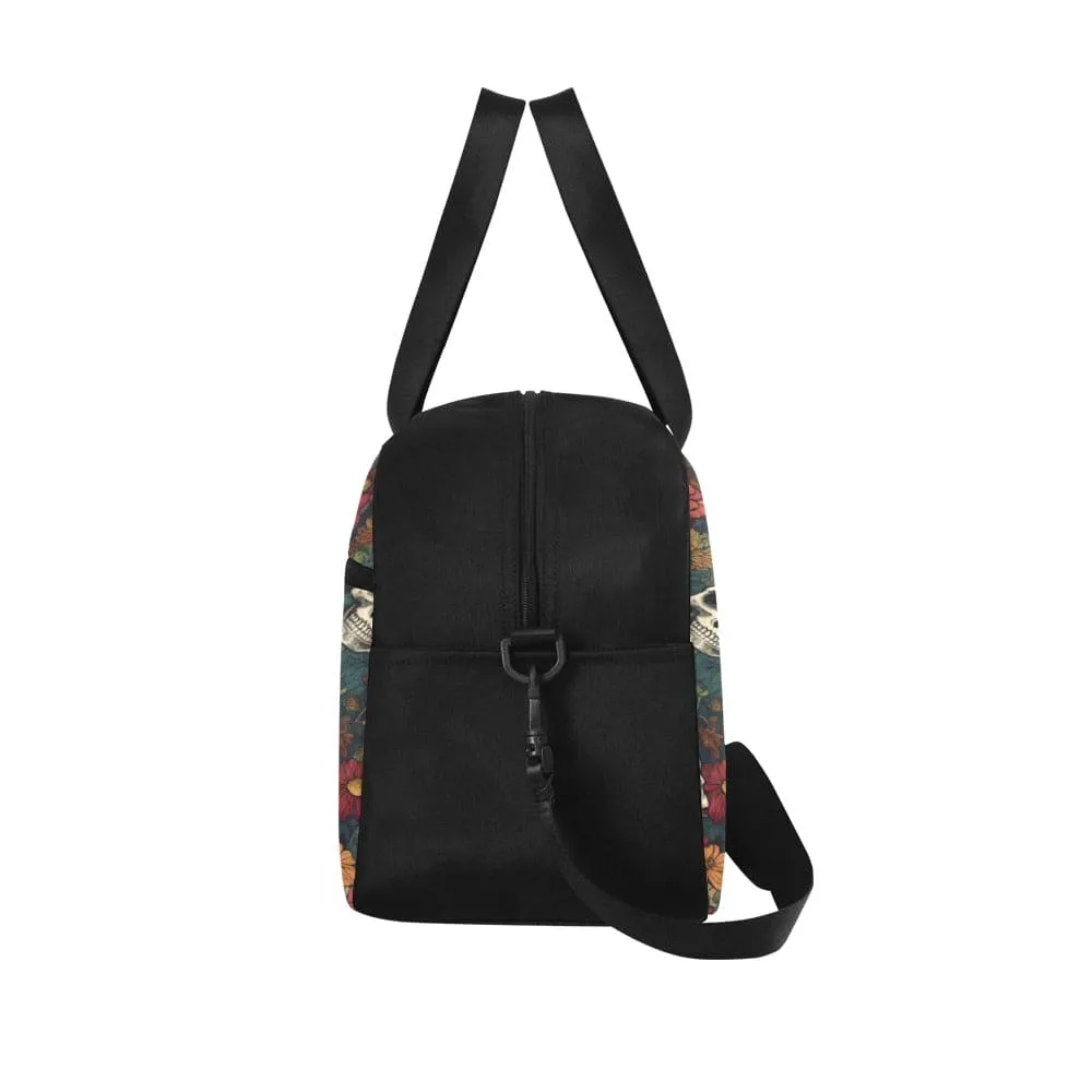 Skulls & Brown Floral Pattern Cross-body Travel Bag