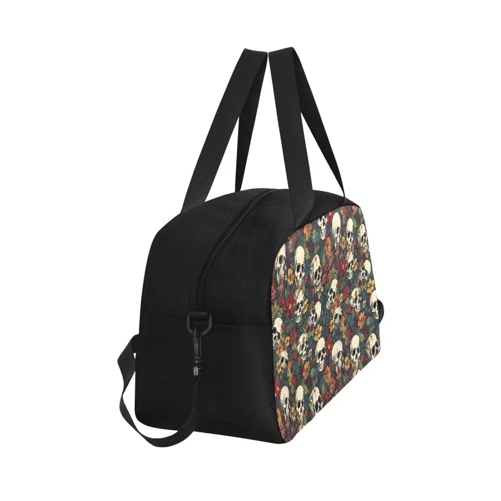 Skulls & Brown Floral Pattern Cross-body Travel Bag
