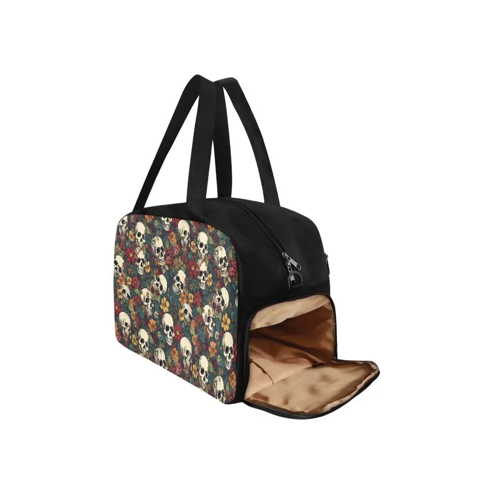 Skulls & Brown Floral Pattern Cross-body Travel Bag