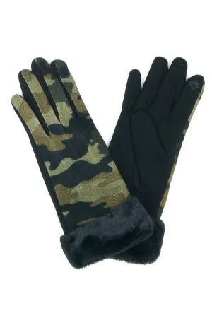 SMART TOUCH CAMOUFLAGE FAUX FUR CUFF GLOVES