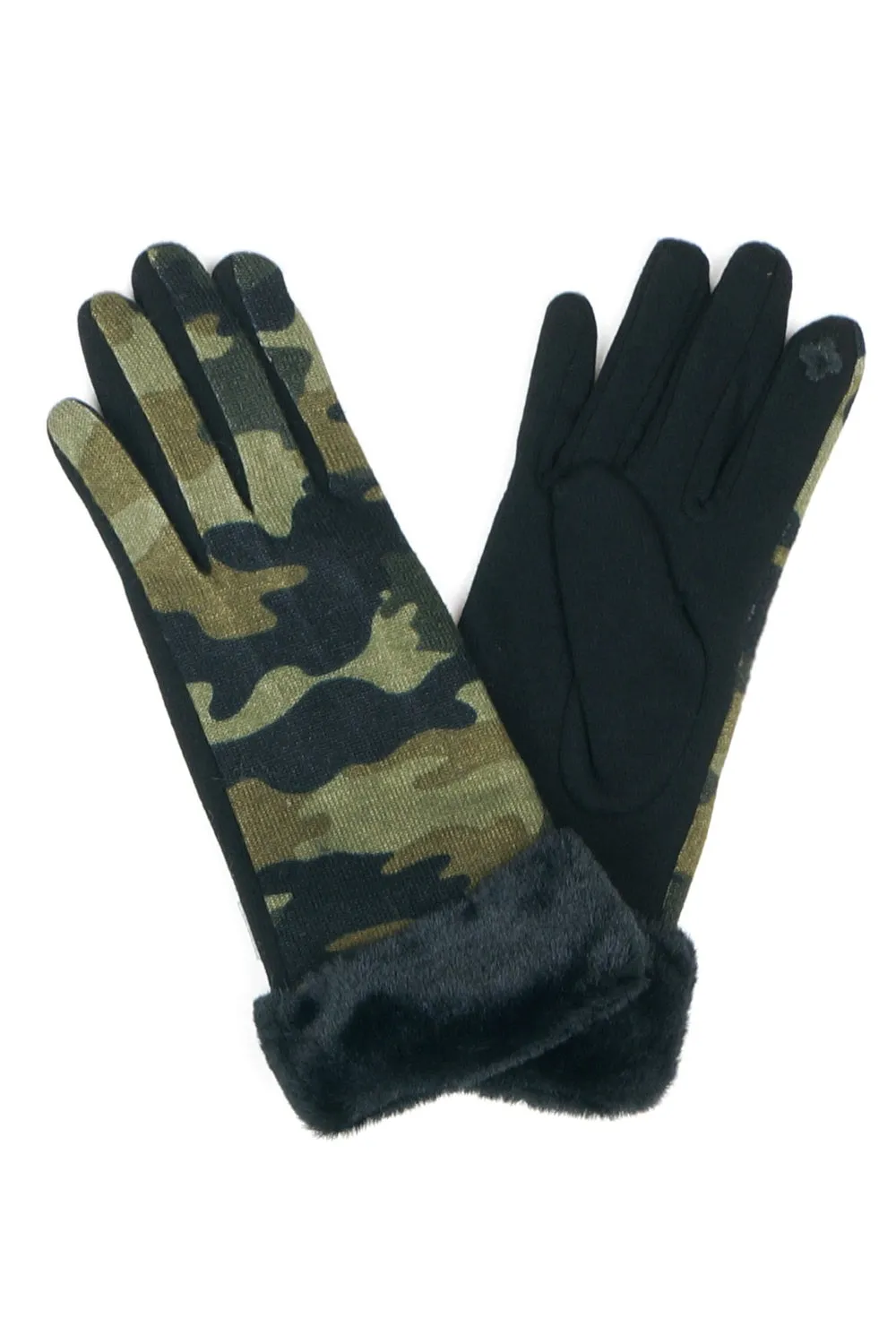 SMART TOUCH CAMOUFLAGE FAUX FUR CUFF GLOVES