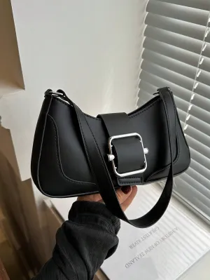 Solid Color Retro Armpit Shoulder Bag - Black