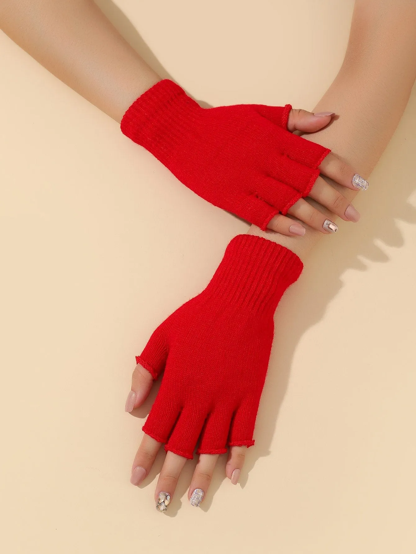 Solid Fingerless Gloves - Red - FD ⚡