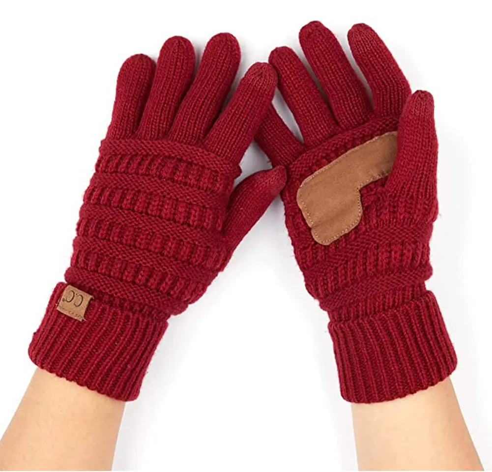 Solid Knit Fleece Lined Gloves by Funky Junque