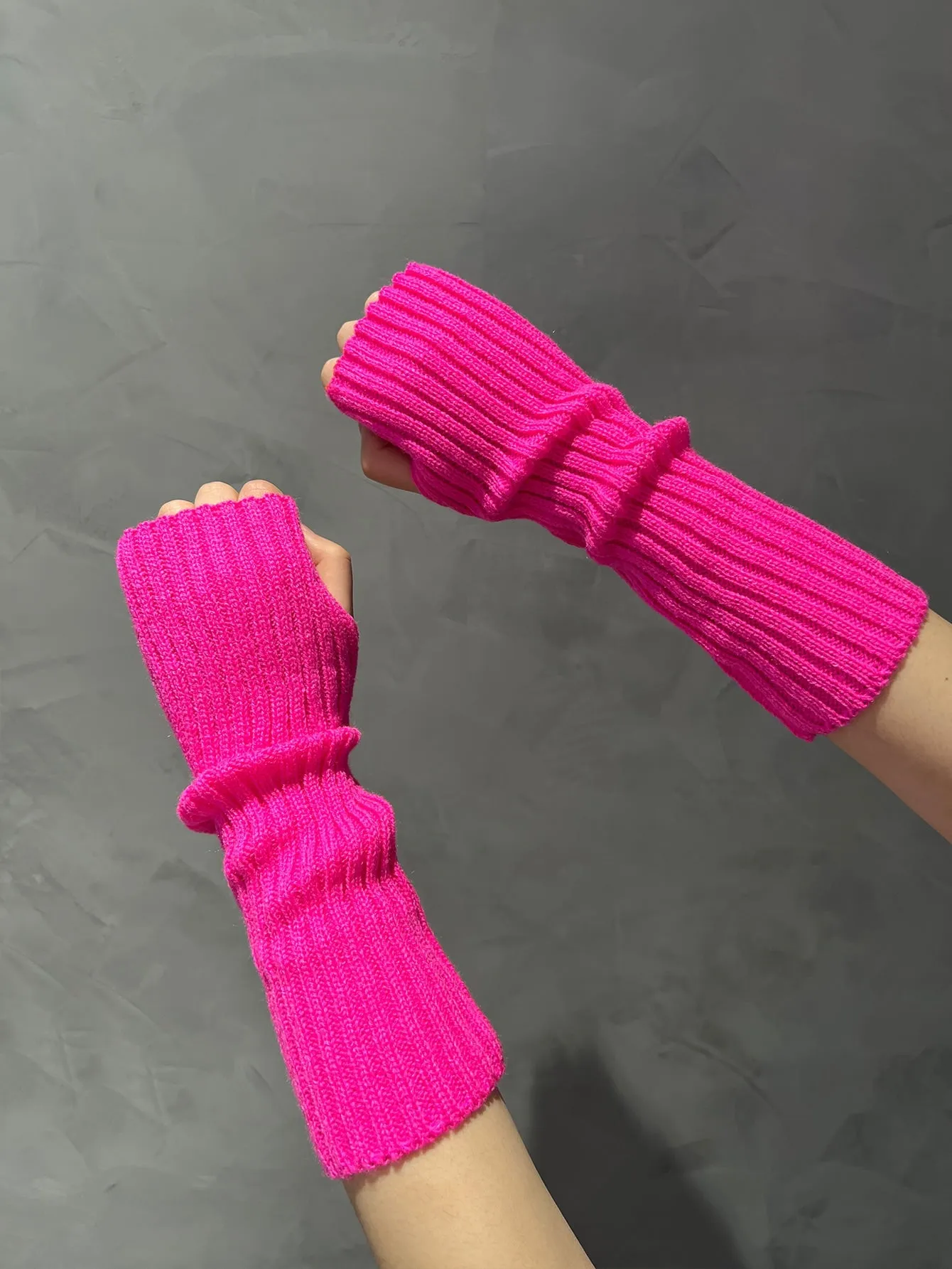 Solid Long Fingerless Gloves - Hot Pink- FD ⚡
