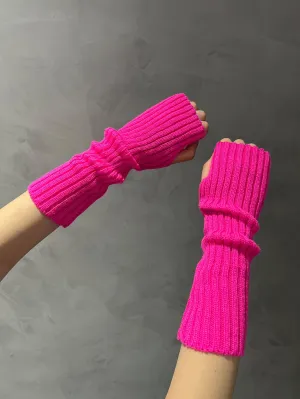 Solid Long Fingerless Gloves - Hot Pink- FD ⚡