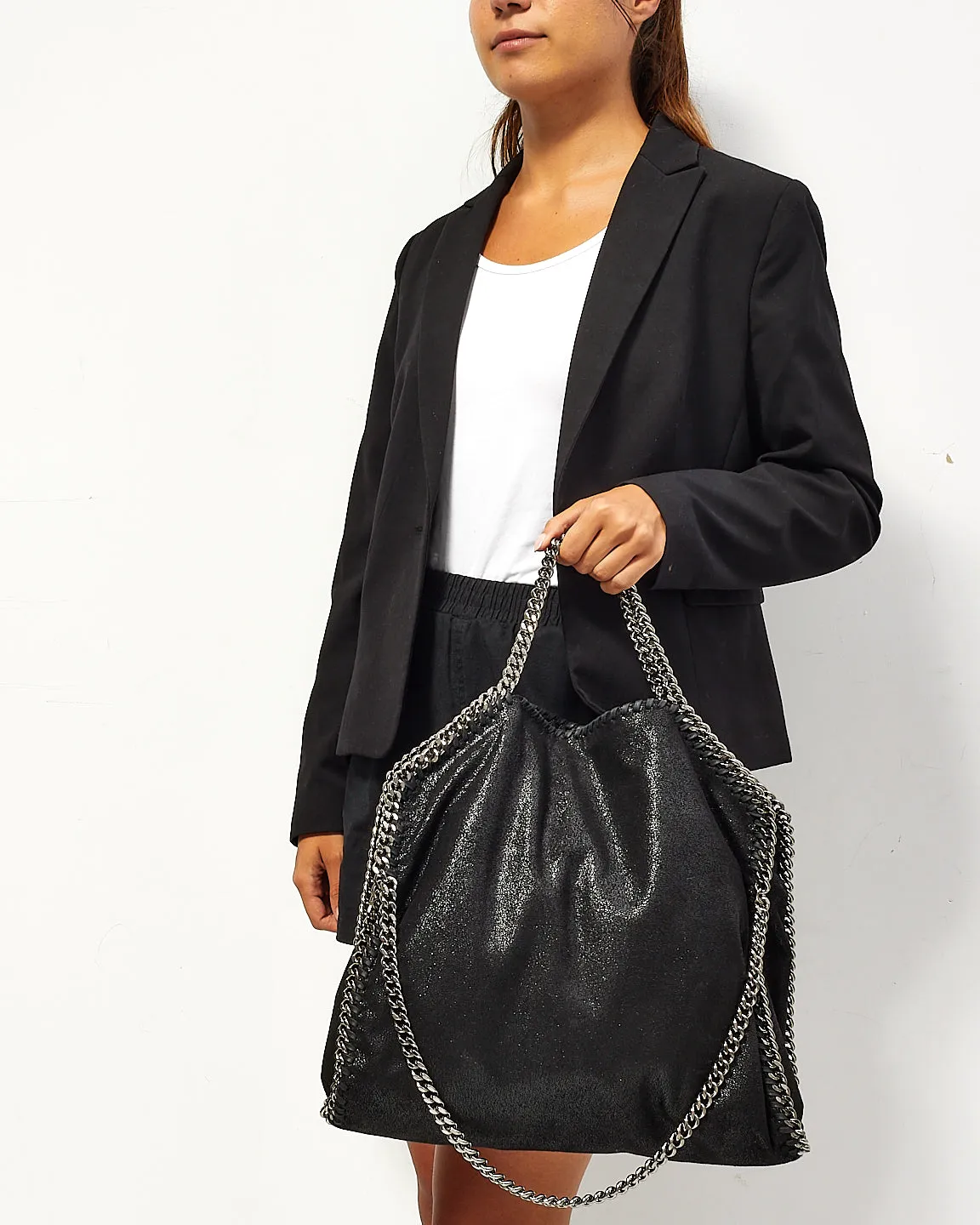 Stella McCartney Black Vegan Leather Falabella Fold Over Shoulder Bag