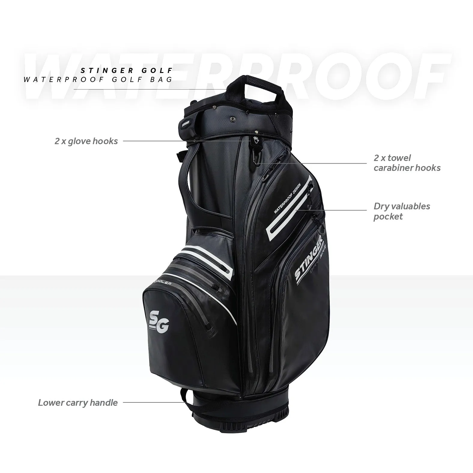Stinger Waterproof Golf Bag Version 2 - Black/Grey