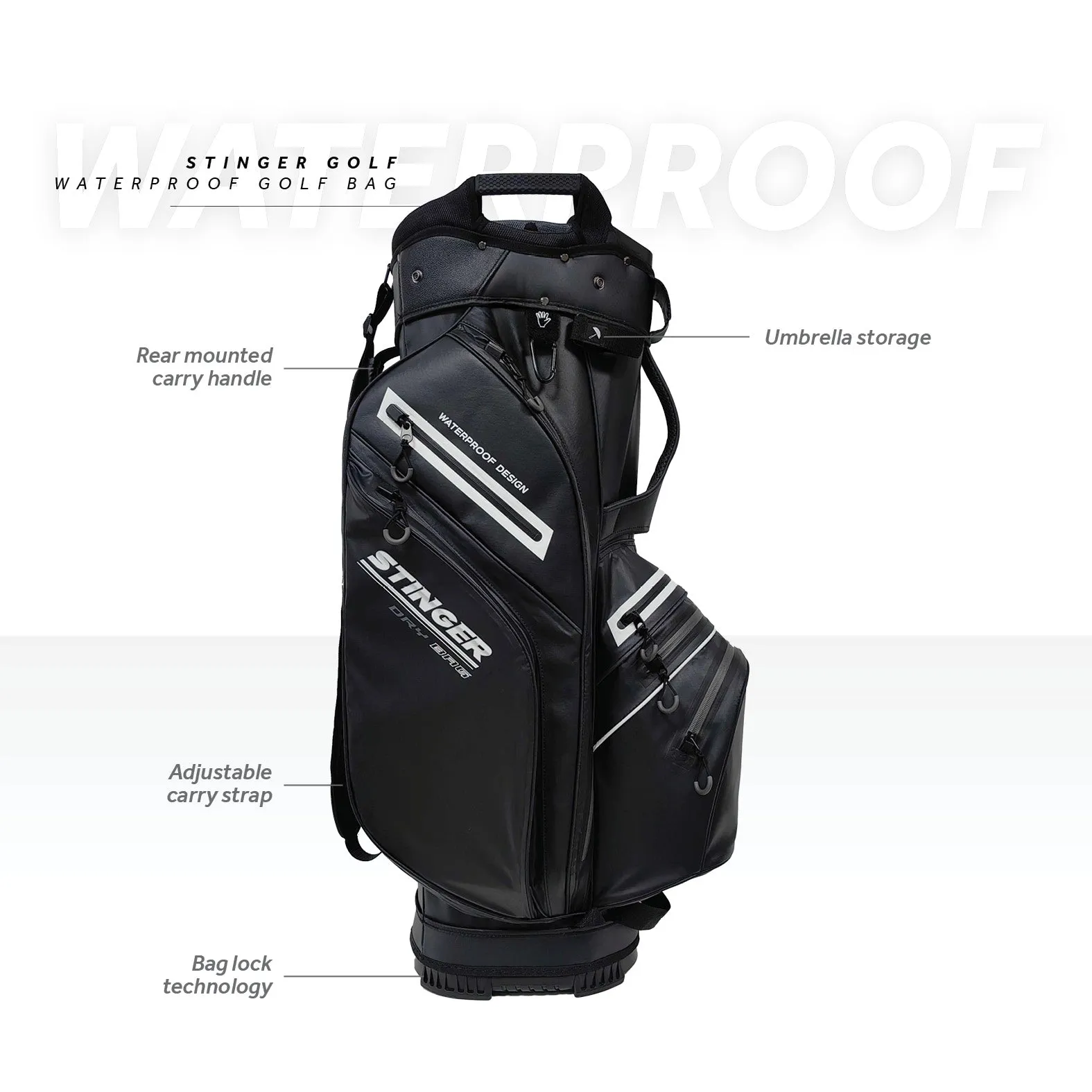Stinger Waterproof Golf Bag Version 2 - Black/Grey