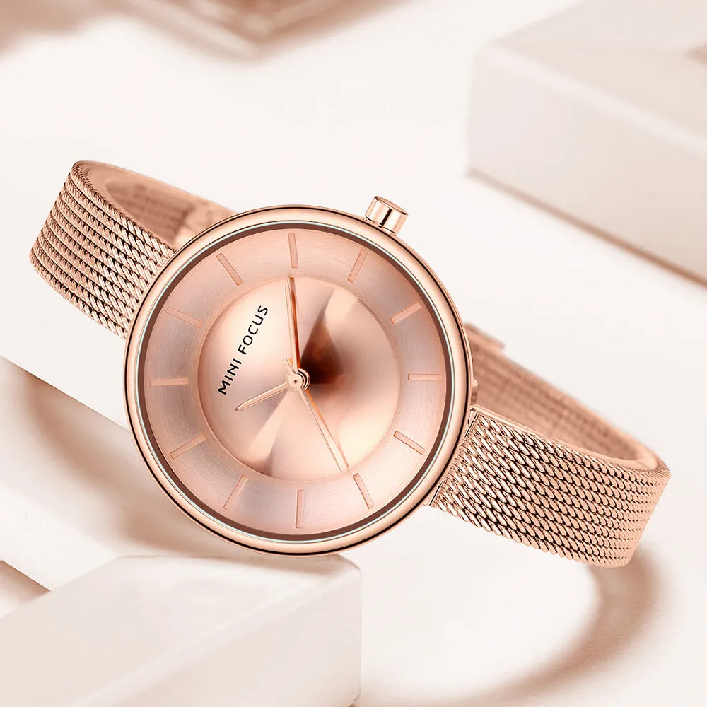 Stylish simple dial steel Milan strap women's watch