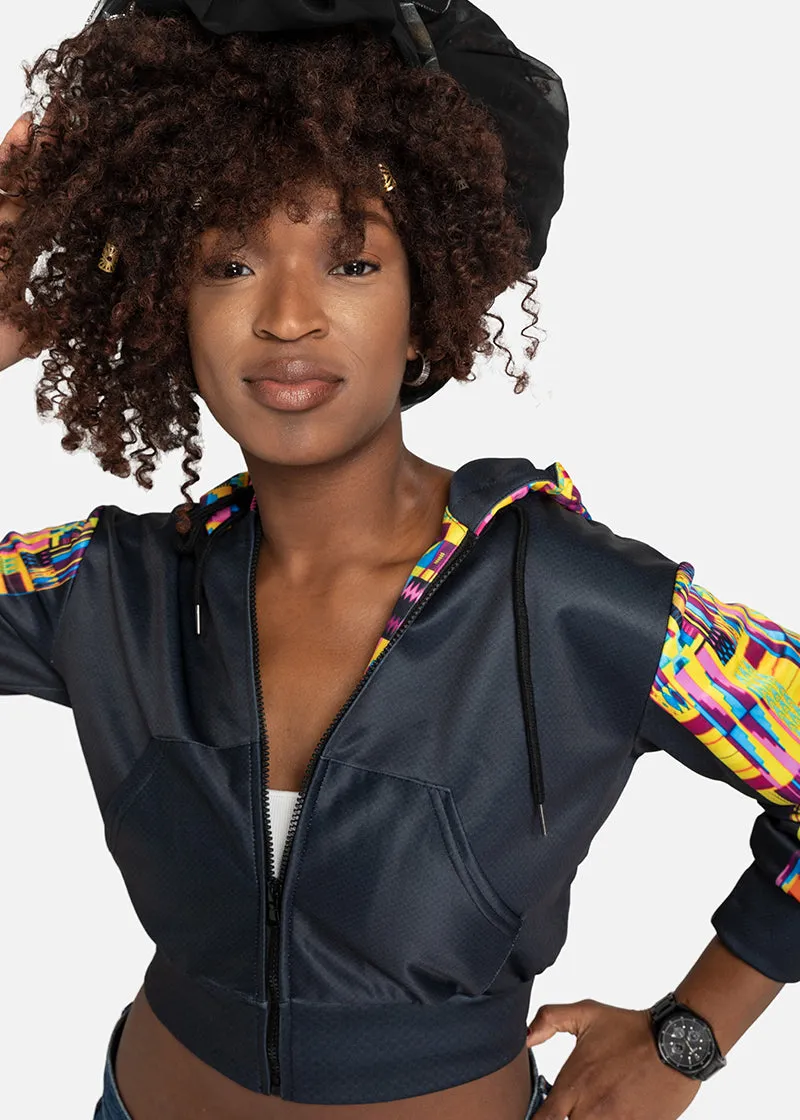 Taisha African Print Crop Top Athleisure  Zipper Hoodie