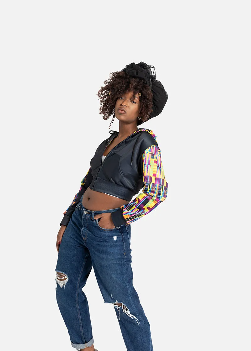 Taisha African Print Crop Top Athleisure  Zipper Hoodie