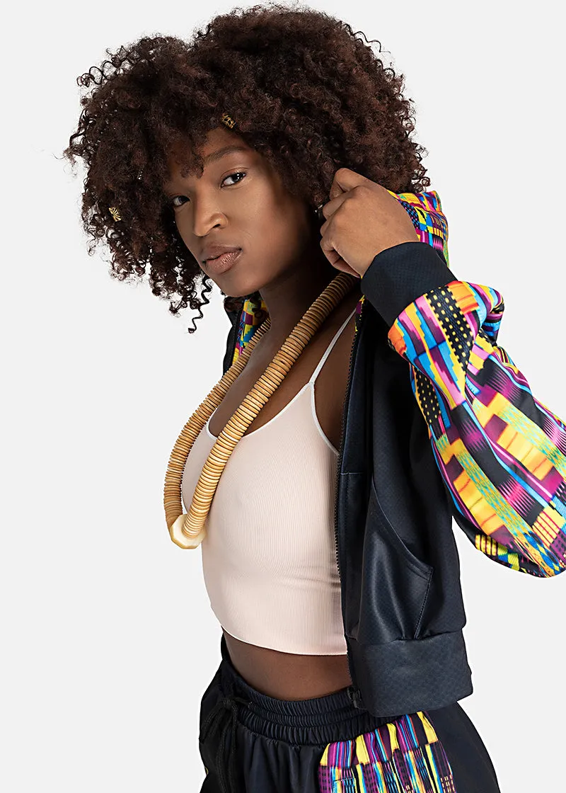 Taisha African Print Crop Top Athleisure  Zipper Hoodie