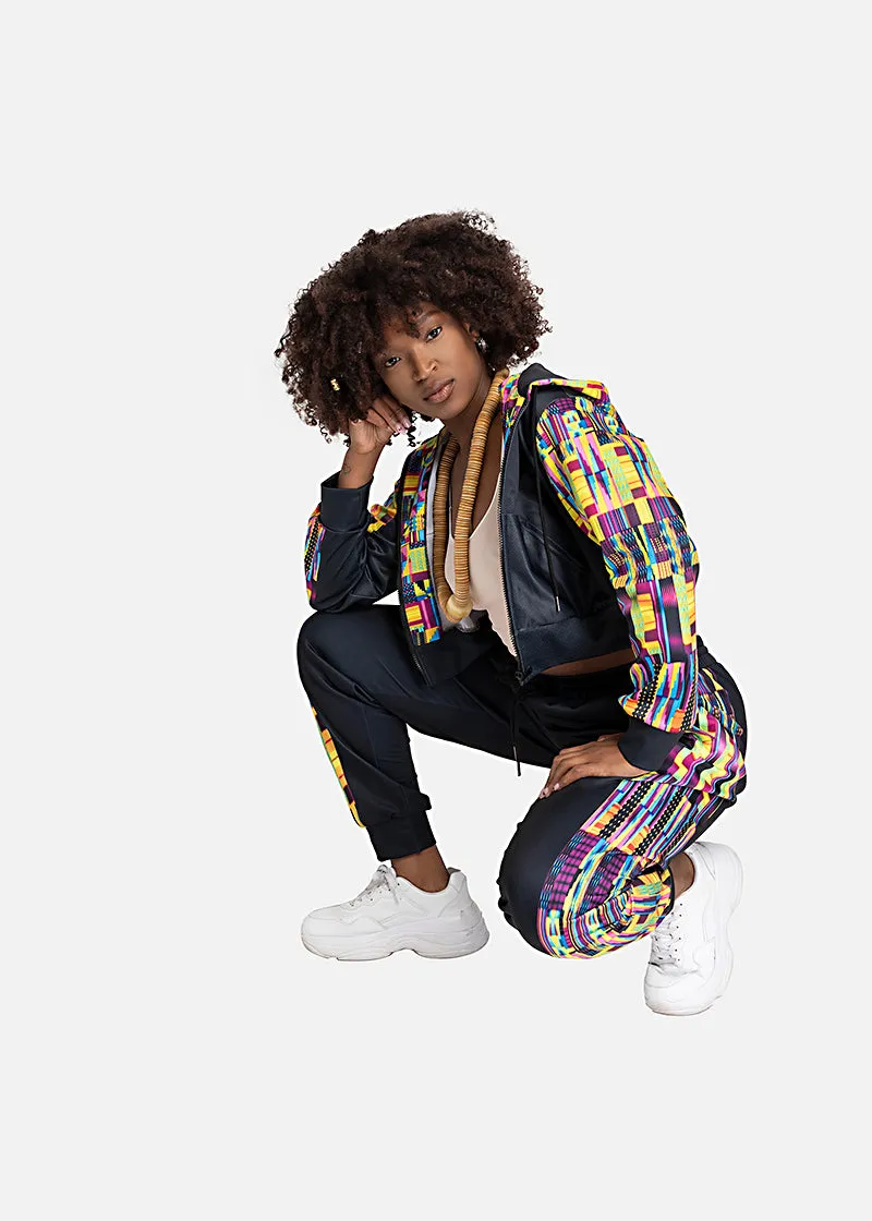 Taisha African Print Crop Top Athleisure  Zipper Hoodie
