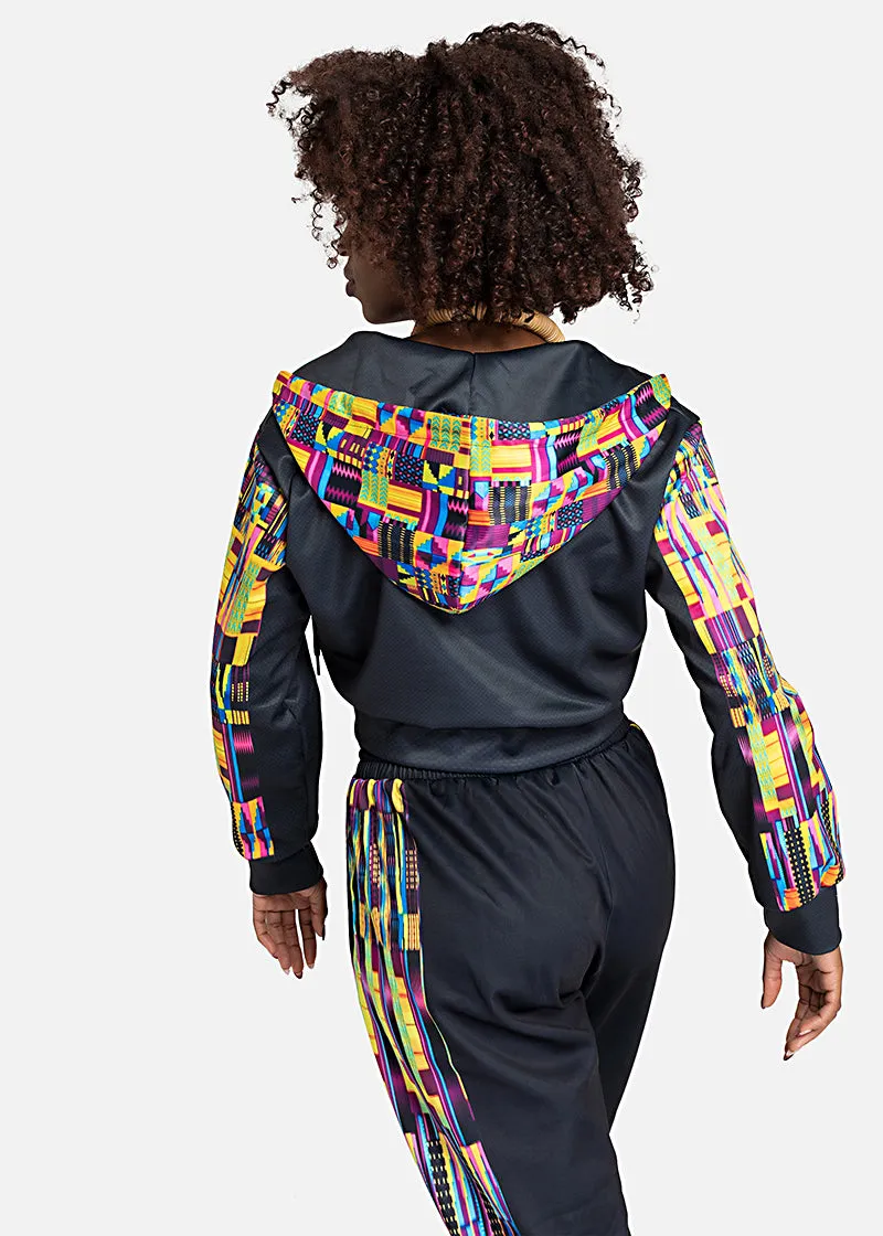 Taisha African Print Crop Top Athleisure  Zipper Hoodie