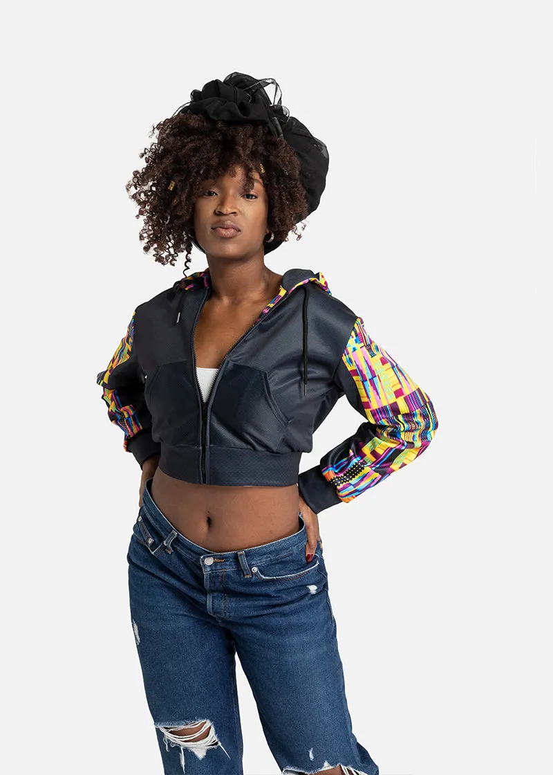 Taisha African Print Crop Top Athleisure  Zipper Hoodie