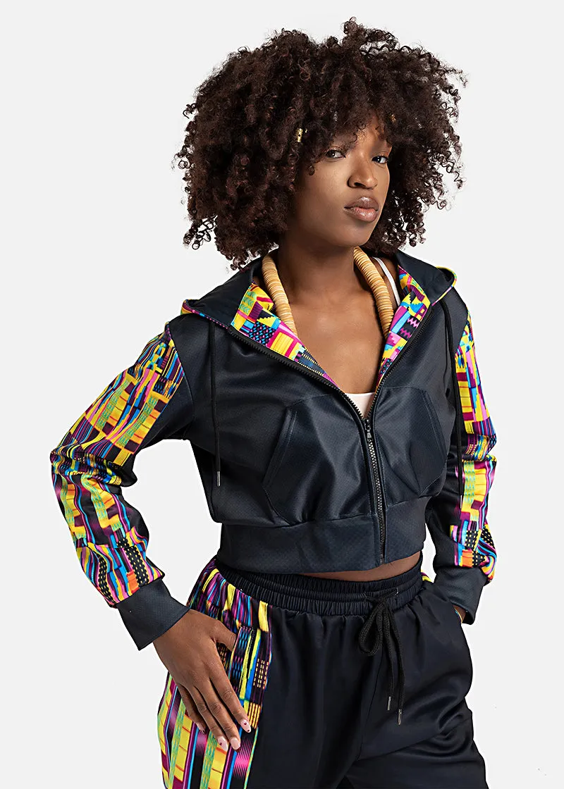 Taisha African Print Crop Top Athleisure  Zipper Hoodie