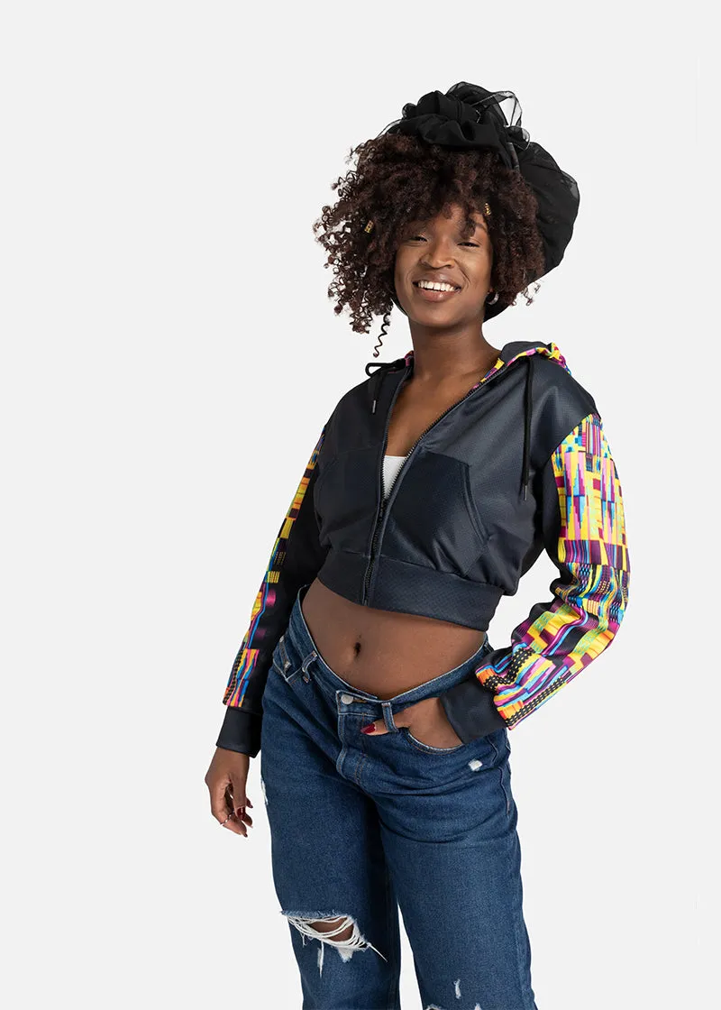 Taisha African Print Crop Top Athleisure  Zipper Hoodie