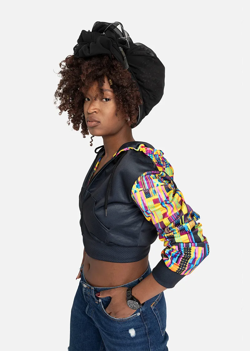 Taisha African Print Crop Top Athleisure  Zipper Hoodie