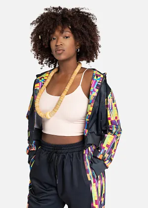 Taisha African Print Crop Top Athleisure  Zipper Hoodie