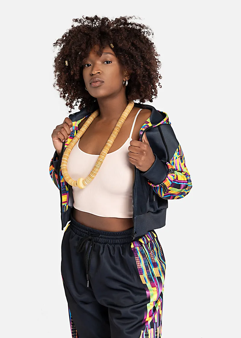 Taisha African Print Crop Top Athleisure  Zipper Hoodie