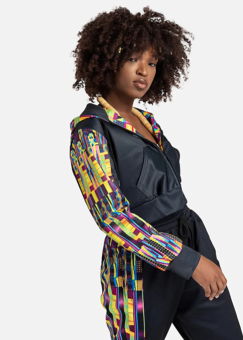 Taisha African Print Crop Top Athleisure  Zipper Hoodie