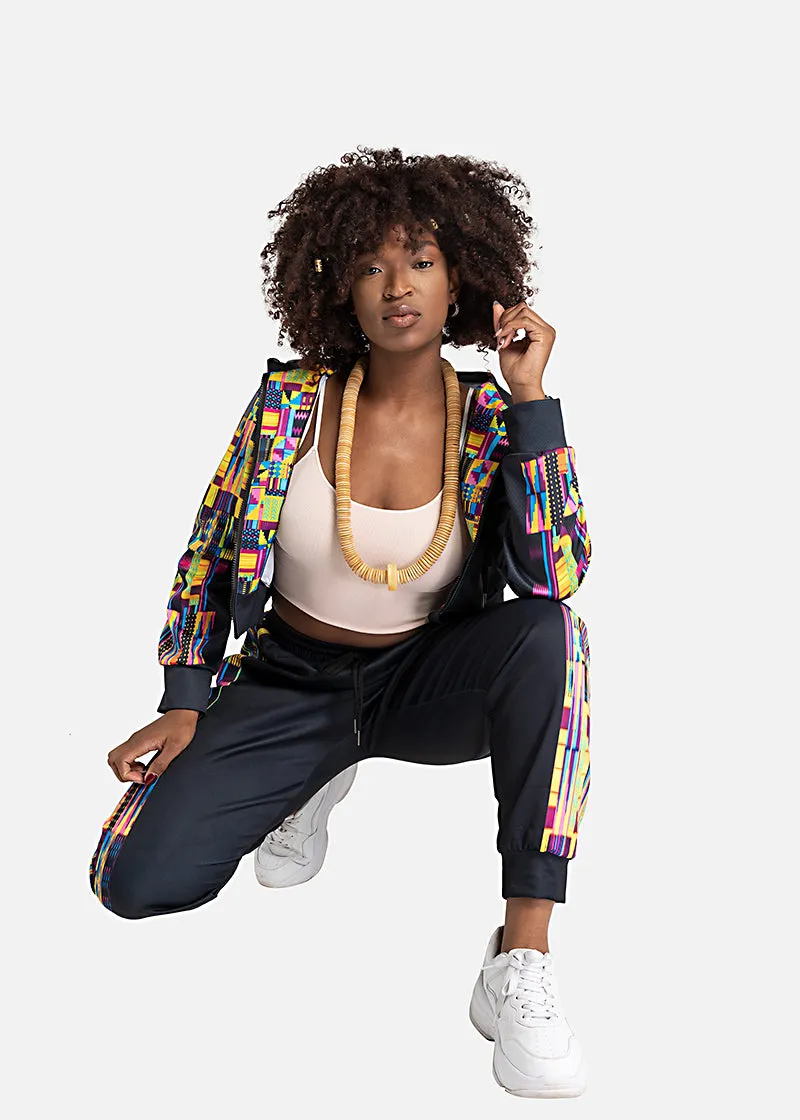 Taisha African Print Crop Top Athleisure  Zipper Hoodie