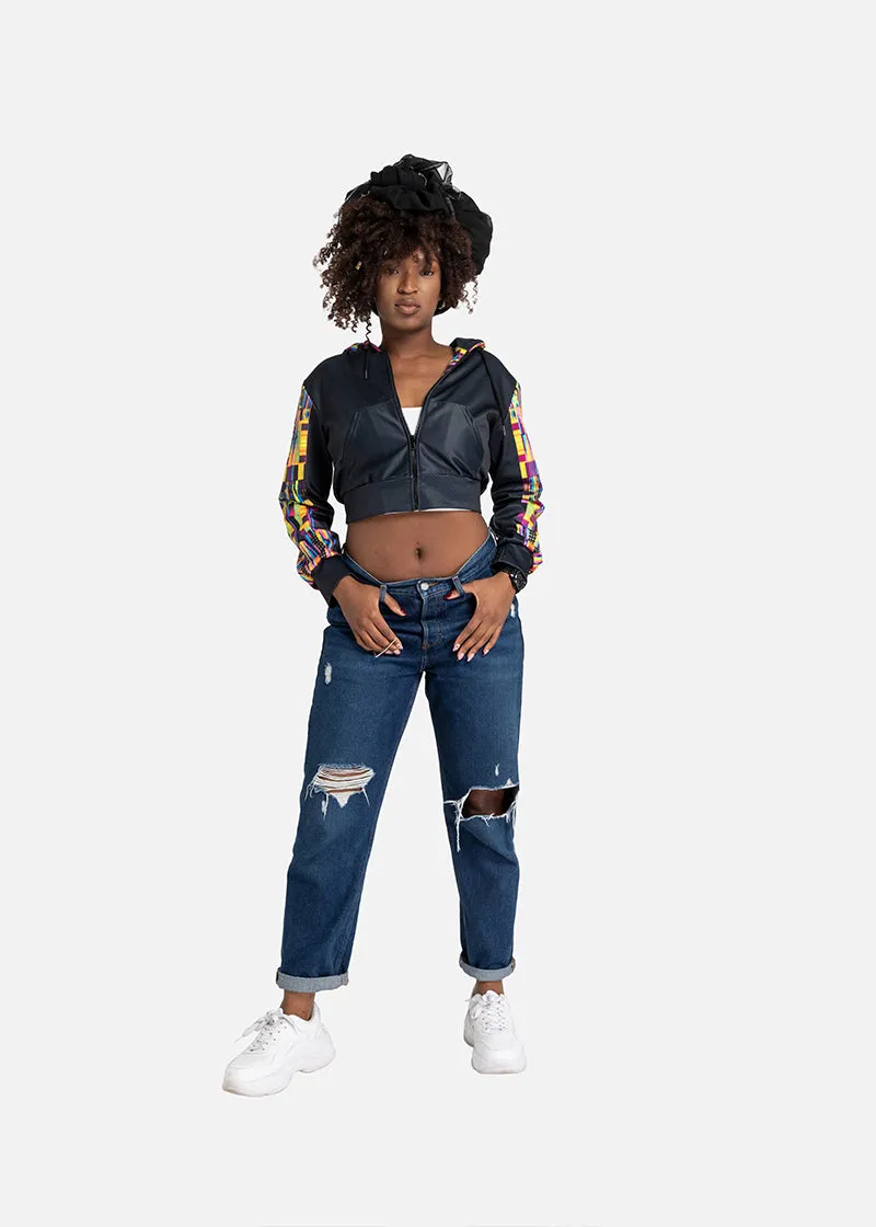 Taisha African Print Crop Top Athleisure  Zipper Hoodie