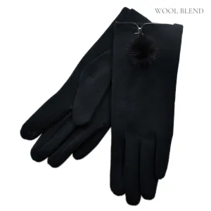 THSG1064: Black: Fur Pom Pom Gloves