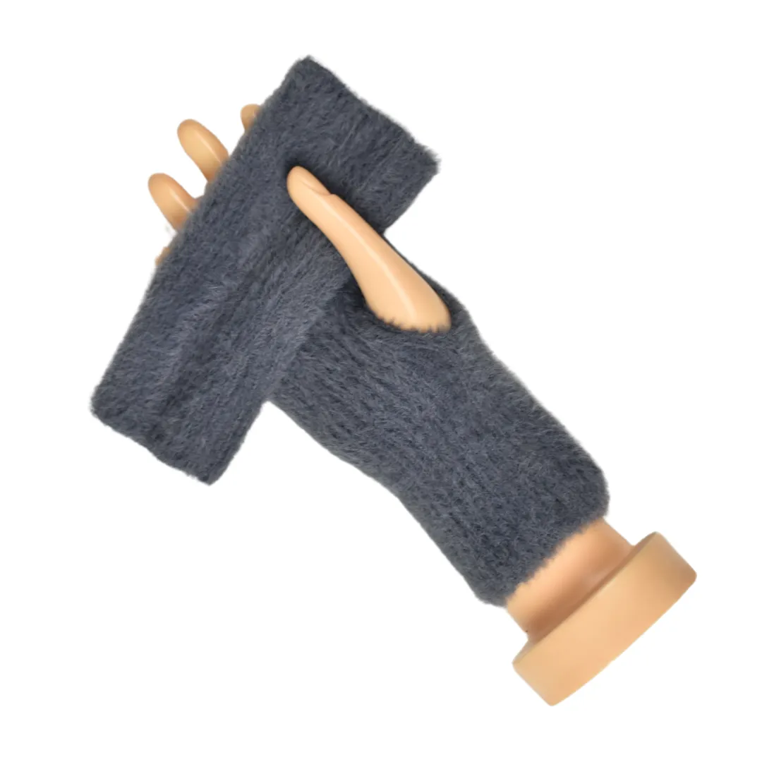 THSG1113: Grey: Fluffy Fingerless Gloves