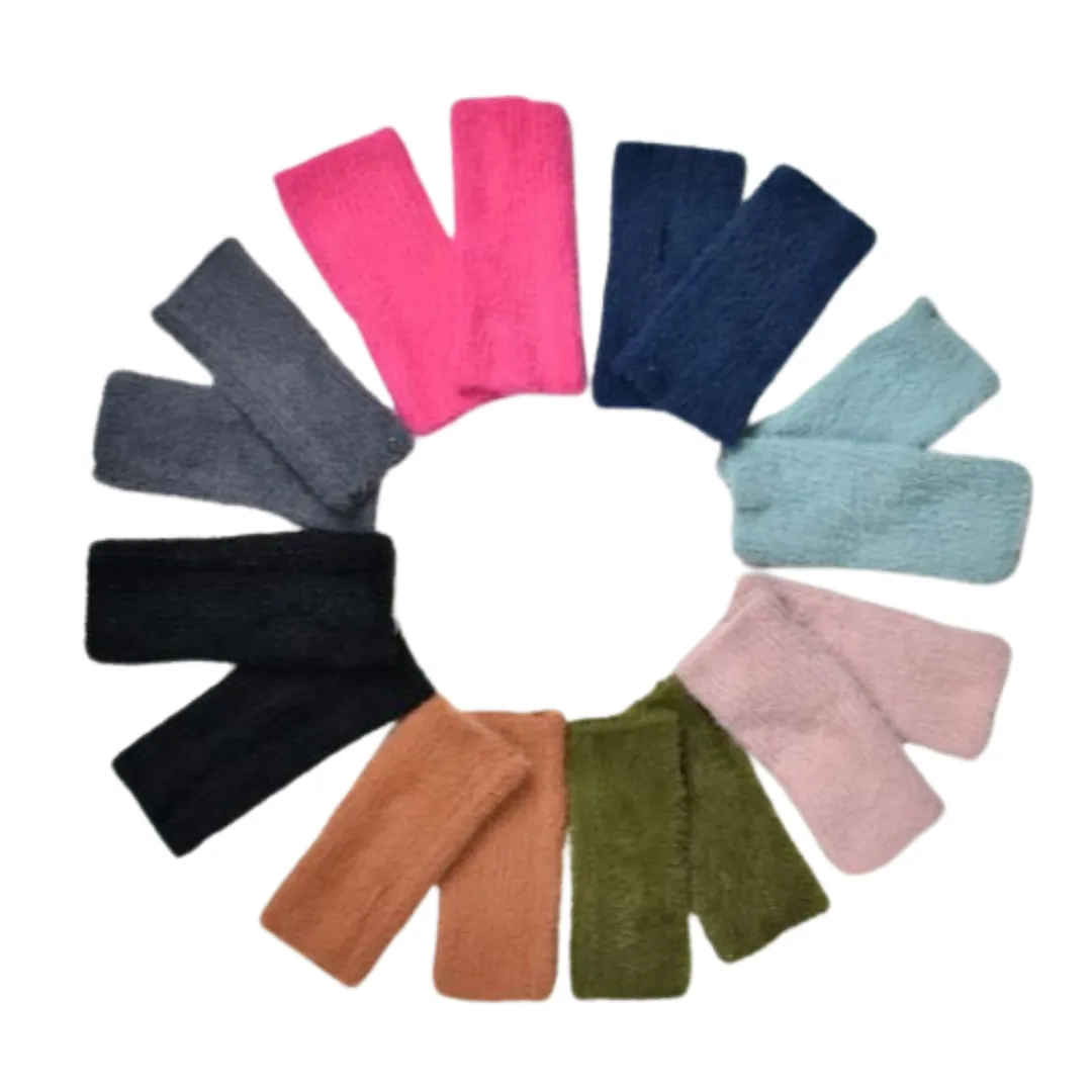 THSG1113: Grey: Fluffy Fingerless Gloves