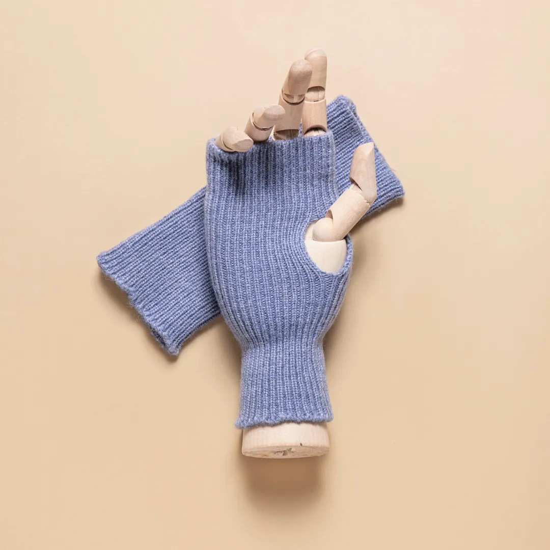 THSG1123: Dusty Blue: Ribbed Fingerless Gloves