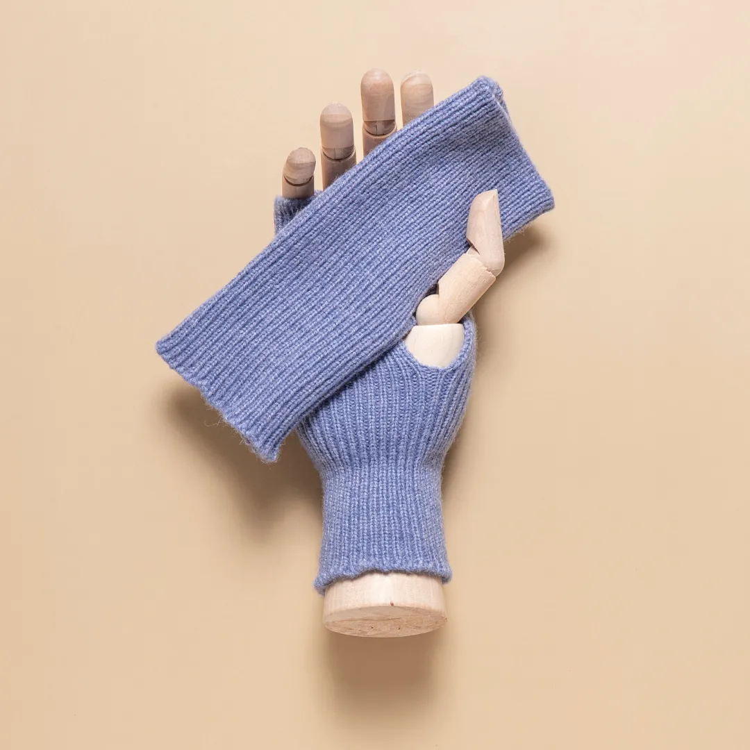 THSG1123: Dusty Blue: Ribbed Fingerless Gloves