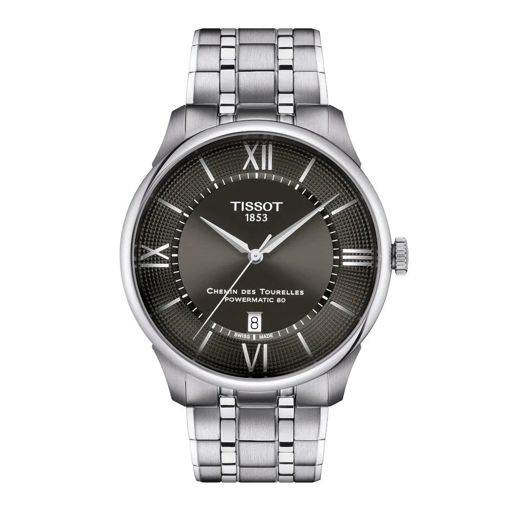 Tissot Chemin Des Tourelles Powermatic 80 Mens Stainless Steel Gunmetal Dial Watch