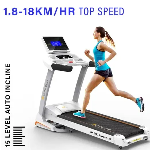 Toning® Automatic Treadmill 3.HP AC Motor (Peak 6 HP) LP-200AC Semi Commercial Treadmill with Extra Suspension Technology, Auto Inclination, 7" LCD Display (White)