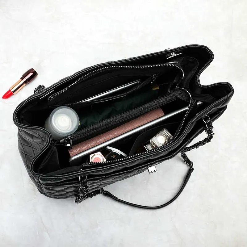Top Grade  Ladies Shoulder Diamond Chain Cross body  Large Capacity messenger PU leather Bag