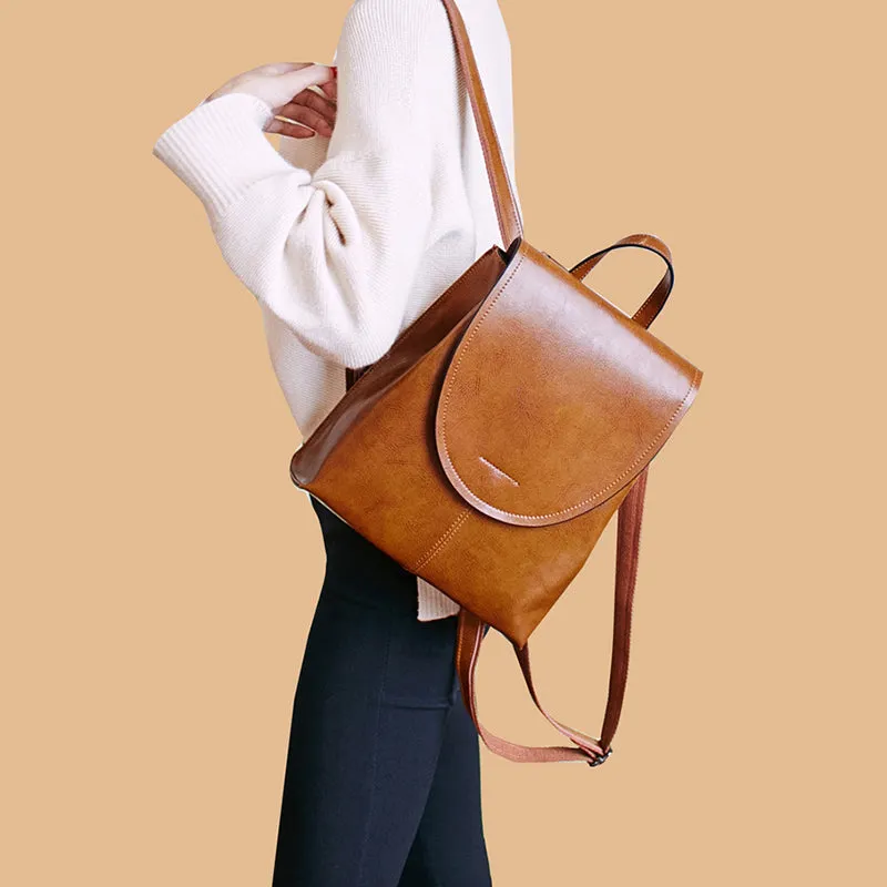 Top Grain Leather Backpack Women City Backpack Natural Cowhide Leather Travel Backpack Stylish Shoulder Bag Christmas Gift SX2612-1