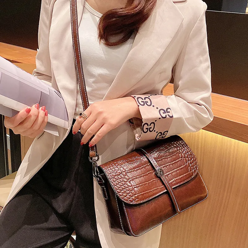 Top Grain Leather Croc Embossed Crossbody Bag Women Leather Shoulder Bag Vintage Style Natural Cowhide Messenger Bag Christmas Gift For Her SX2318