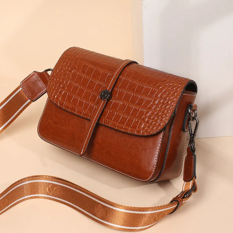 Top Grain Leather Croc Embossed Crossbody Bag Women Leather Shoulder Bag Vintage Style Natural Cowhide Messenger Bag Christmas Gift For Her SX2318