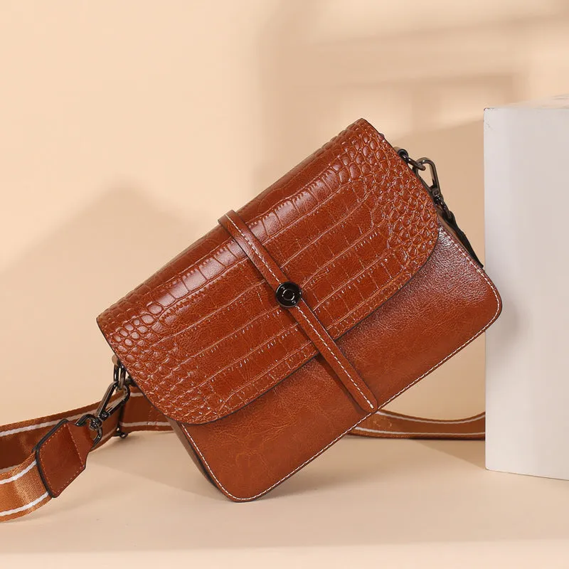 Top Grain Leather Croc Embossed Crossbody Bag Women Leather Shoulder Bag Vintage Style Natural Cowhide Messenger Bag Christmas Gift For Her SX2318