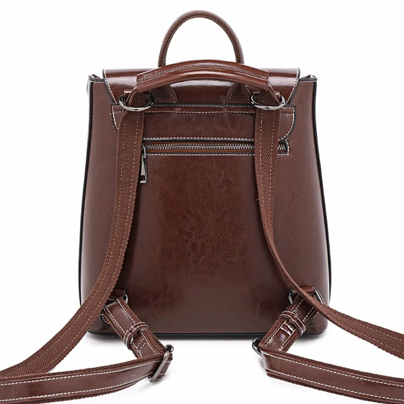 Top Grain Leather Women Backpack Retro Style Leather Rucksack Leather Shoulder Bag For Women