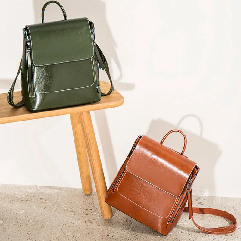Top Grain Leather Women Backpack Retro Style Leather Rucksack Leather Shoulder Bag For Women