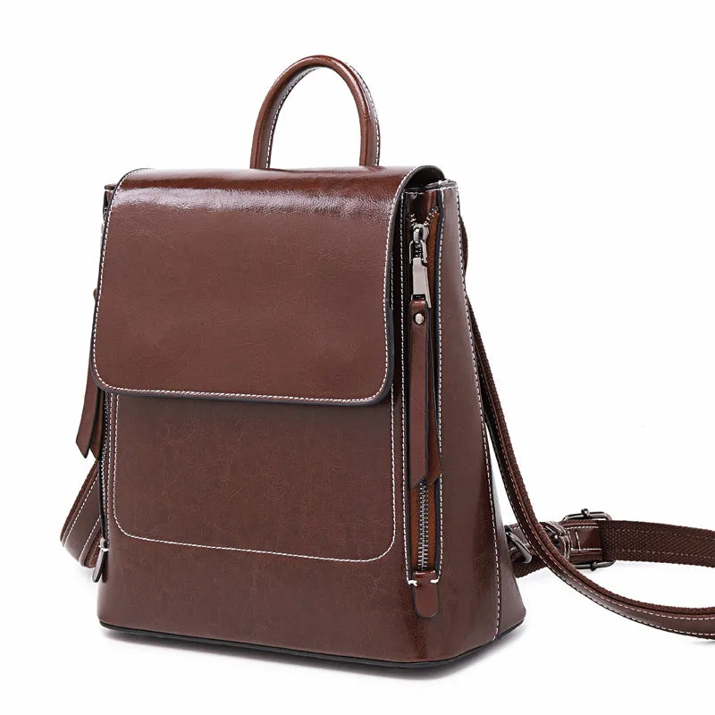 Top Grain Leather Women Backpack Retro Style Leather Rucksack Leather Shoulder Bag For Women