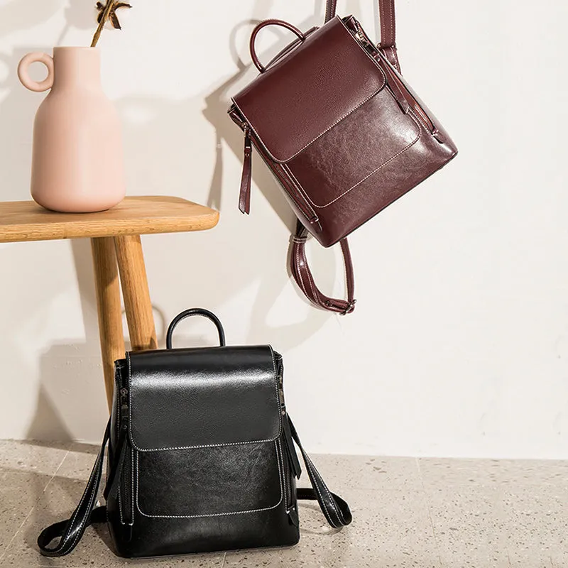 Top Grain Leather Women Backpack Retro Style Leather Rucksack Leather Shoulder Bag For Women