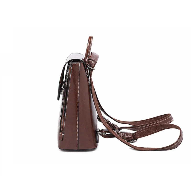 Top Grain Leather Women Backpack Retro Style Leather Rucksack Leather Shoulder Bag For Women