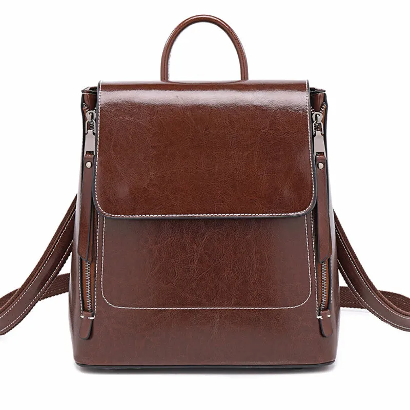 Top Grain Leather Women Backpack Retro Style Leather Rucksack Leather Shoulder Bag For Women