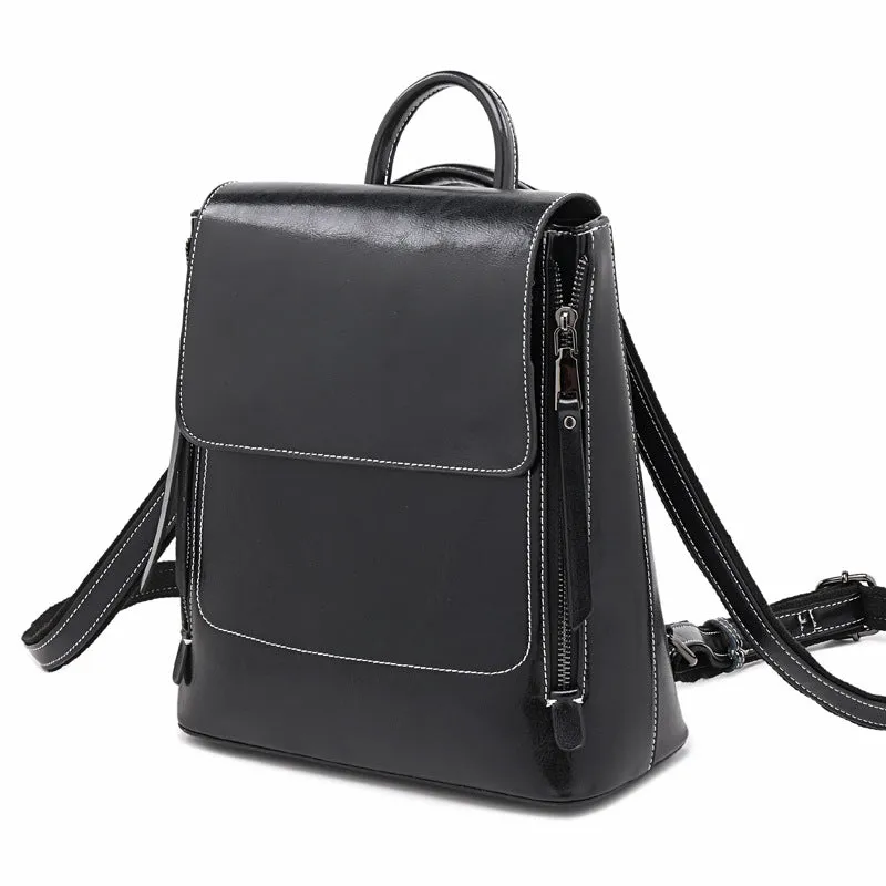 Top Grain Leather Women Backpack Retro Style Leather Rucksack Leather Shoulder Bag For Women