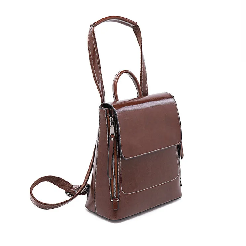 Top Grain Leather Women Backpack Retro Style Leather Rucksack Leather Shoulder Bag For Women