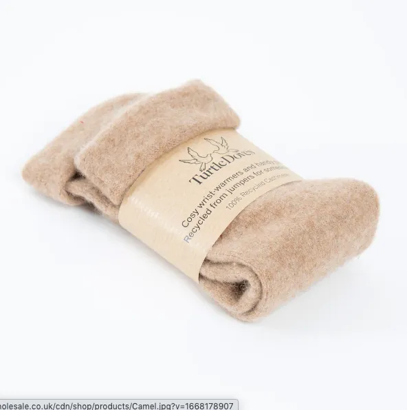 Turtle Doves Recycled Cashmere Wristwarmers - Camel